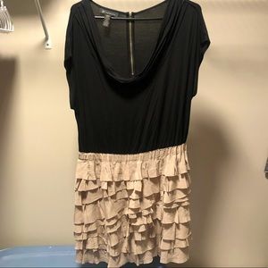 Black Mini dress with beige ruffle bottom 🔥